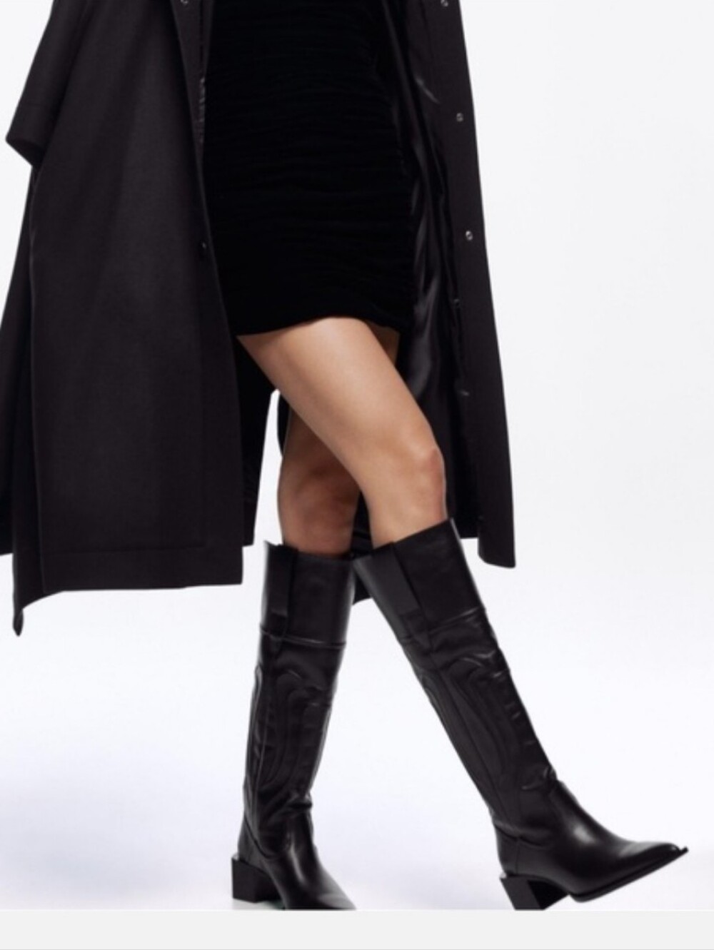 Zara black leather knee-high cowboy Western boots Size 38 7.5 - Picture 9 of 9